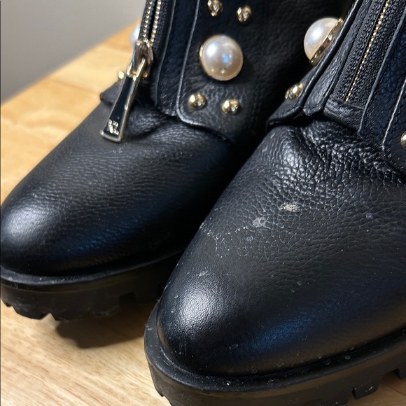 Karl Lagerfeld Black Pearl Studded Combat Boots - Picture 5 of 8